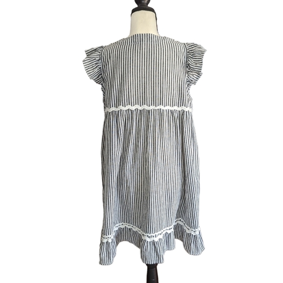 THML Tribal Dress Blue And White Stripes Size L - Picture 2 of 9